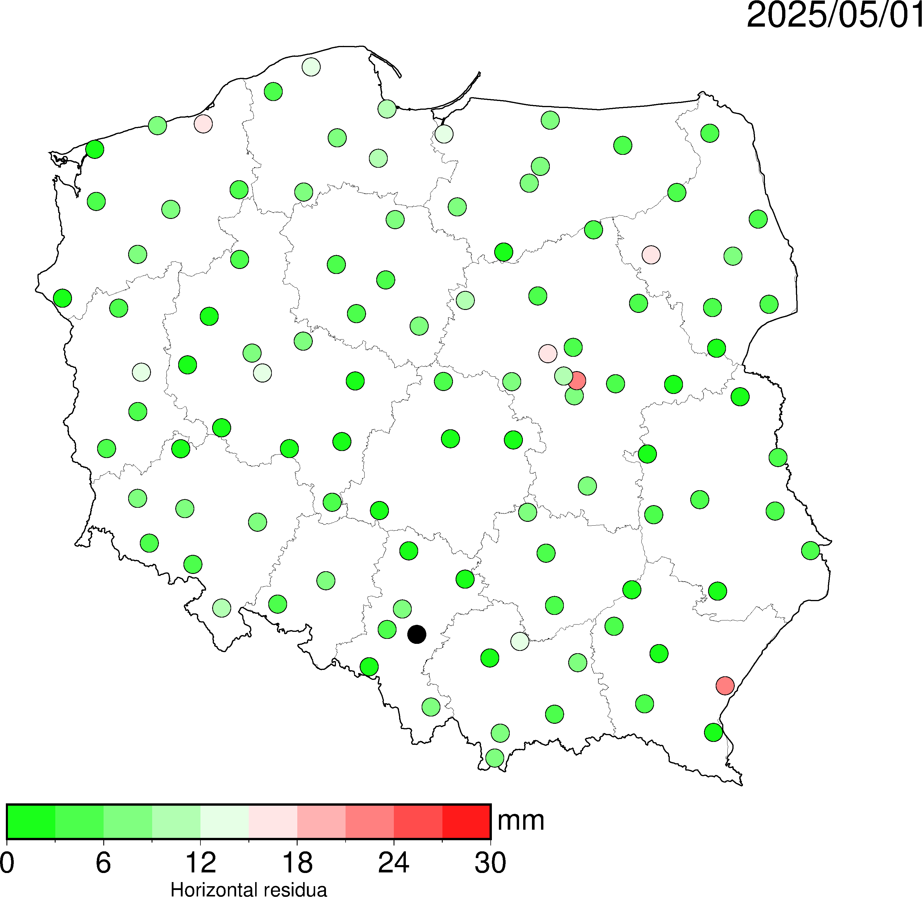 Ochyłki dla sieci ASG-EUPOS przedstawione w postaci mapy